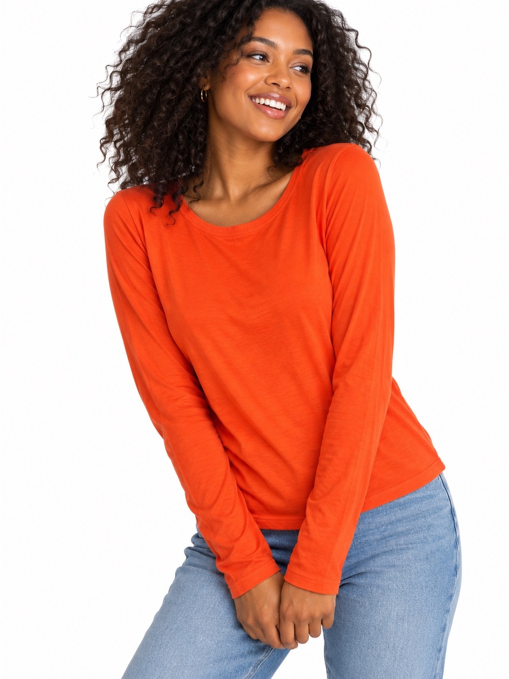 St. John's Bay Bright Orange Scoop Neck Long Sleeve 100% Cotton Tee